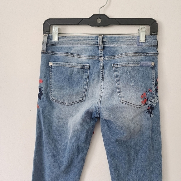 7 for all Mankind Pyper Crop Jeans with Floral Embroidery Firework Indigo Sz 24 - Picture 10 of 13